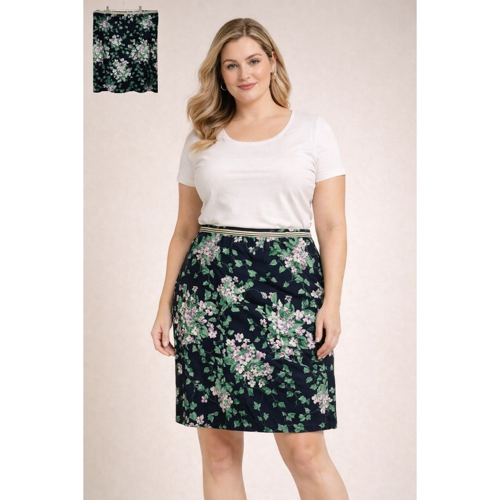 Talbots Floral Skirt 20W Navy Blue Oprah Magazine‎ Collection Ivy Pencil Casual